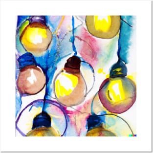 Watercolour Painting of Lightbulbs Posters and Art